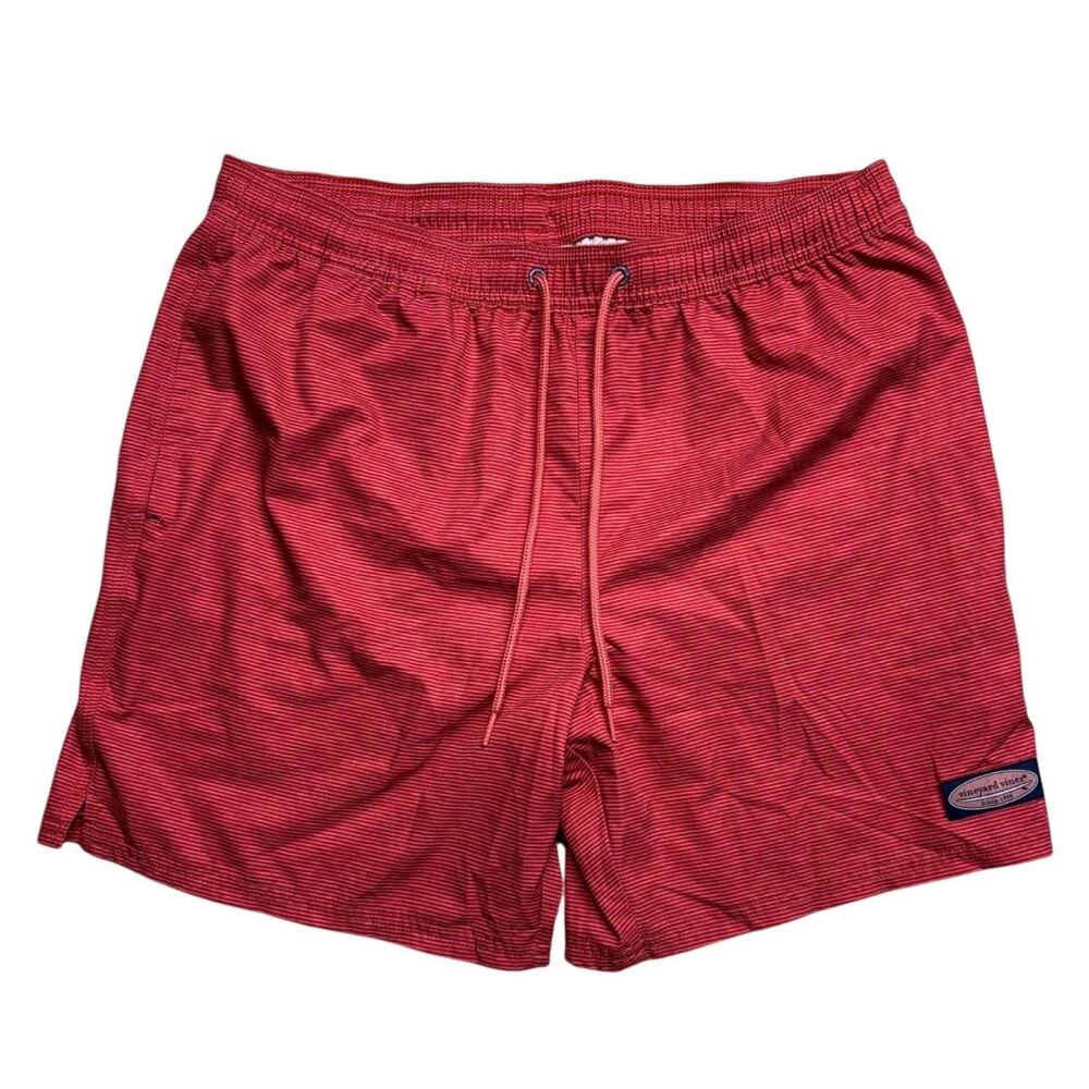Vineyard Vines Shorts Large Mens Red Pinstriped Printed Chappy Swim Trunk